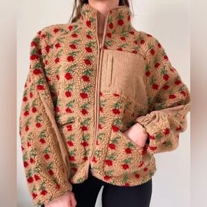 Oversized Floral Sherpa Jacket, Rose Print, sz L